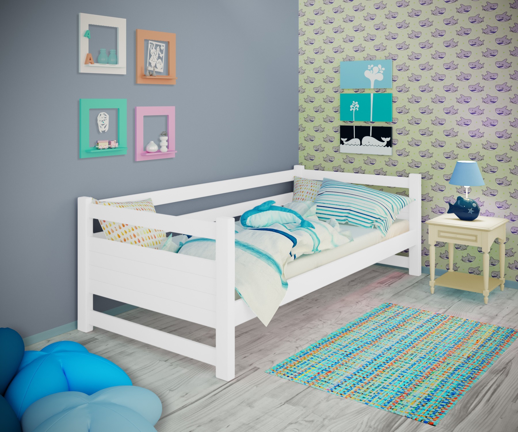 

Кровать односпальная тахта RainbowDream Филипп 80х190 см белый массив ольхи, без ящиков