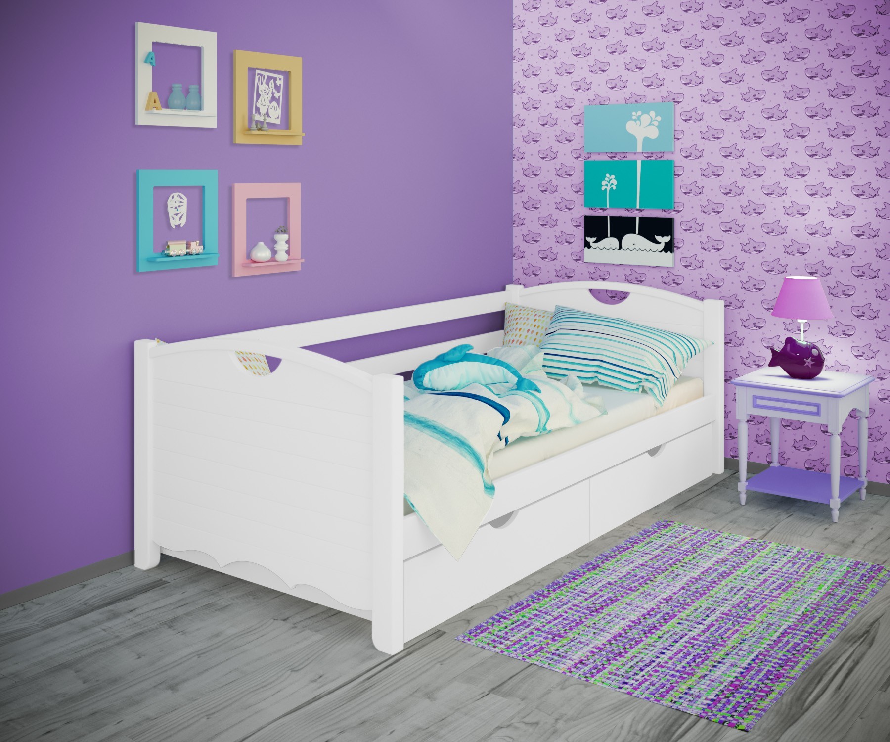 

Кровать односпальная тахта RainbowDream Дженни 80х200 см белый массив ольхи, с ящиками