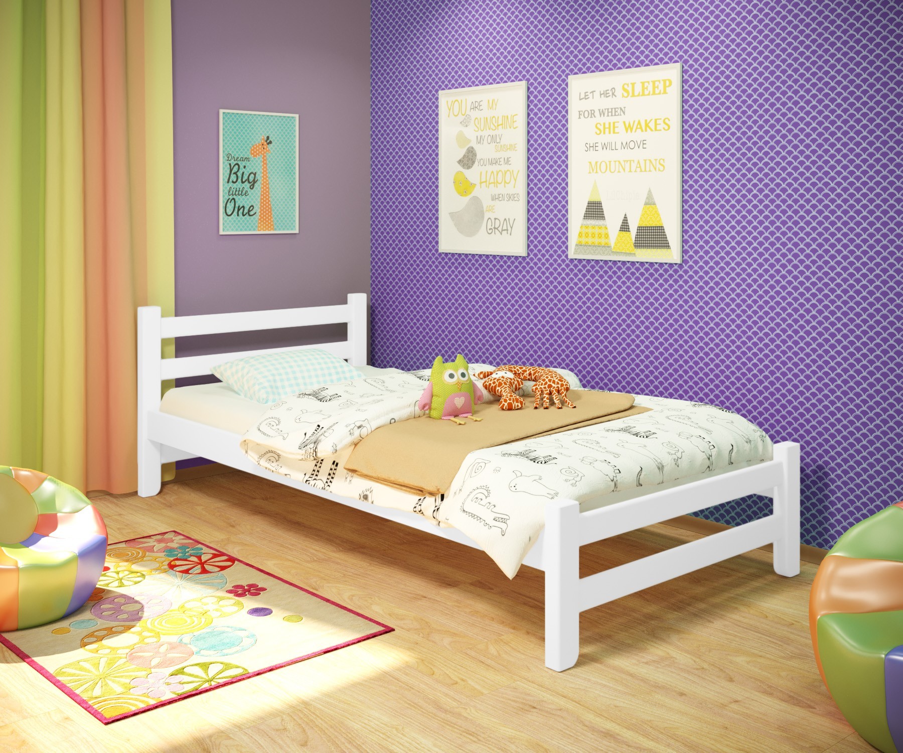 

Кровать односпальная RainbowDream Томас 80х200 см белый массив ольхи, без ящиков