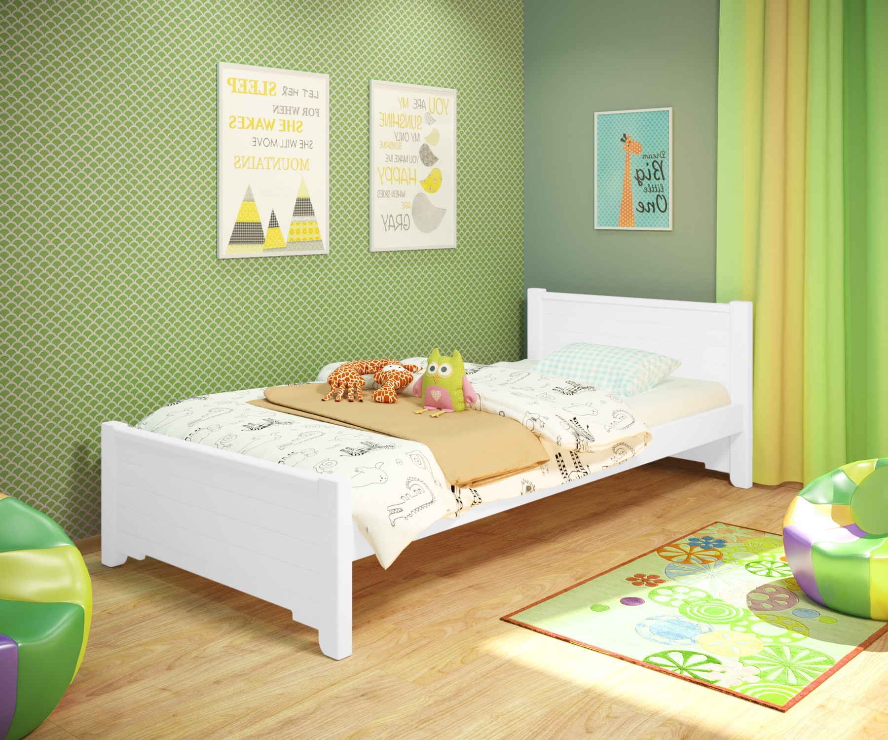 

Кровать односпальная RainbowDream Фиронни 80х200 см белый массив ольхи, без ящиков