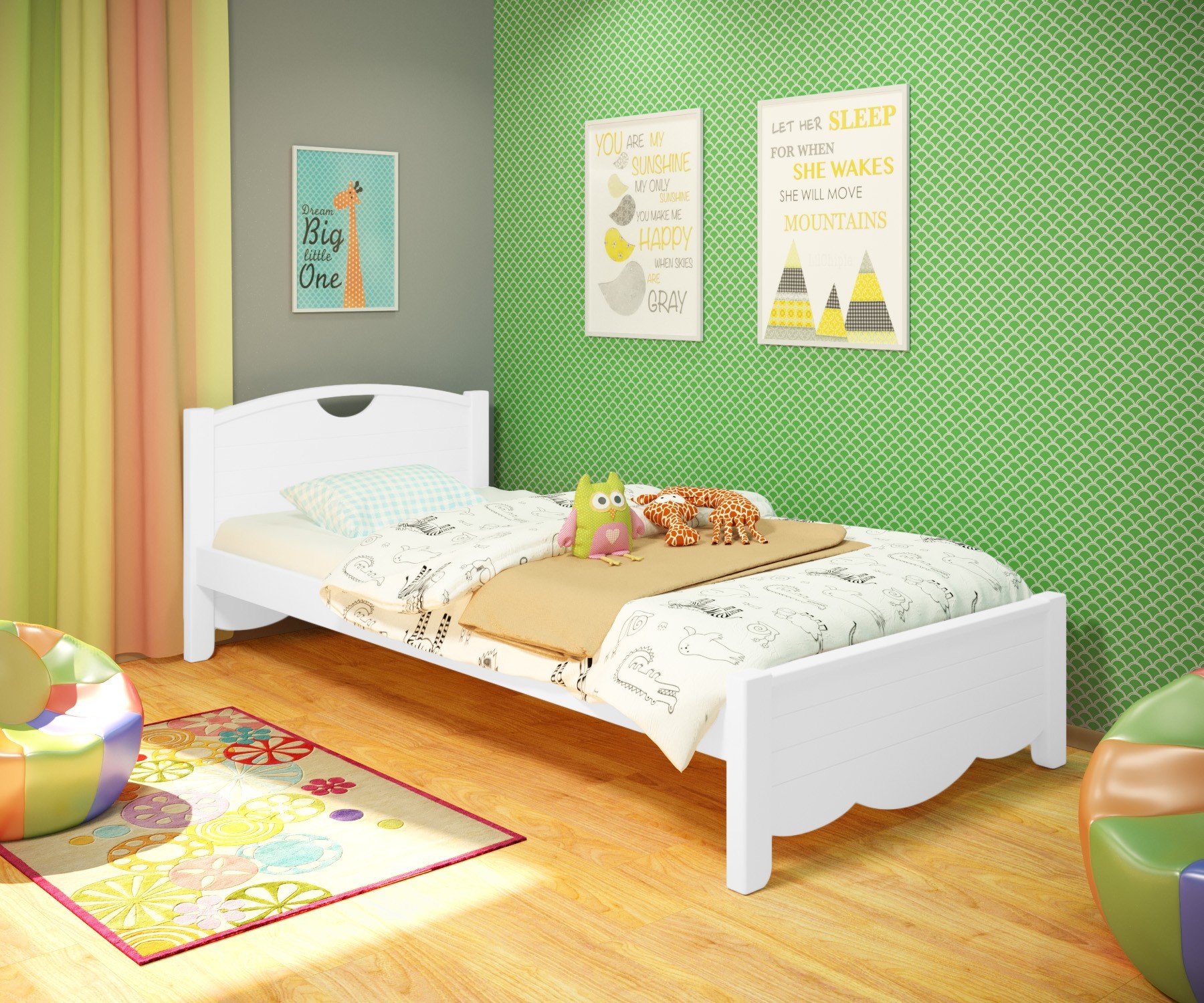

Кровать односпальная RainbowDream Белла 80х190 см белый массив ольхи, без ящиков
