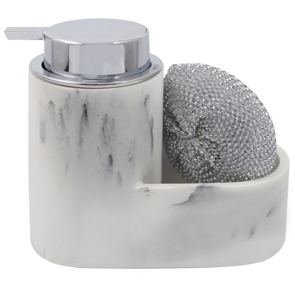 Дозатор жидкого мыла с отделением для губки Arino белый мрамор – низкие .