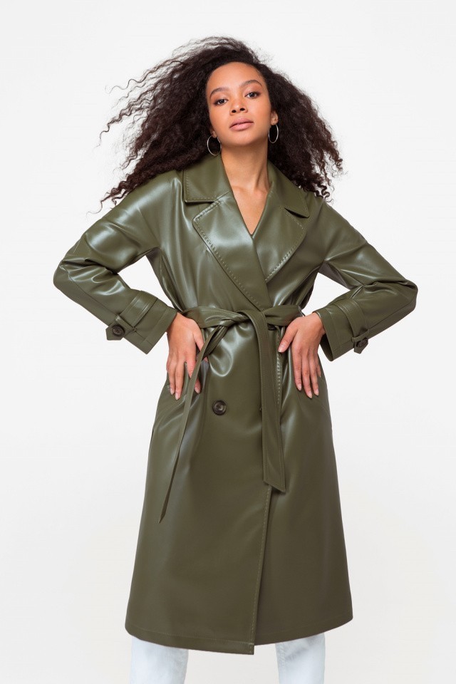 

Демисезонное пальто Thira эко-кожа хаки, Демисезонное пальто Thira эко-кожа хаки 40