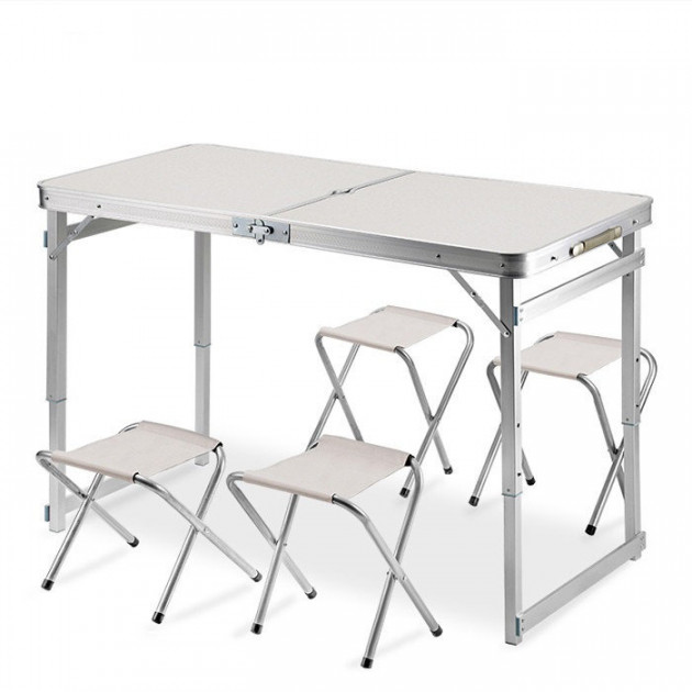 

Стол для пикника Folding Table складной усиленный с регулировкой по высоте 120 х 60 х 55-70 с 4 стульями Белый