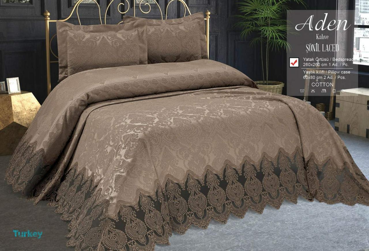 

Покрывало жаккардовое с кружевом 240*260 KC Alden Sonil Laced KAHVE