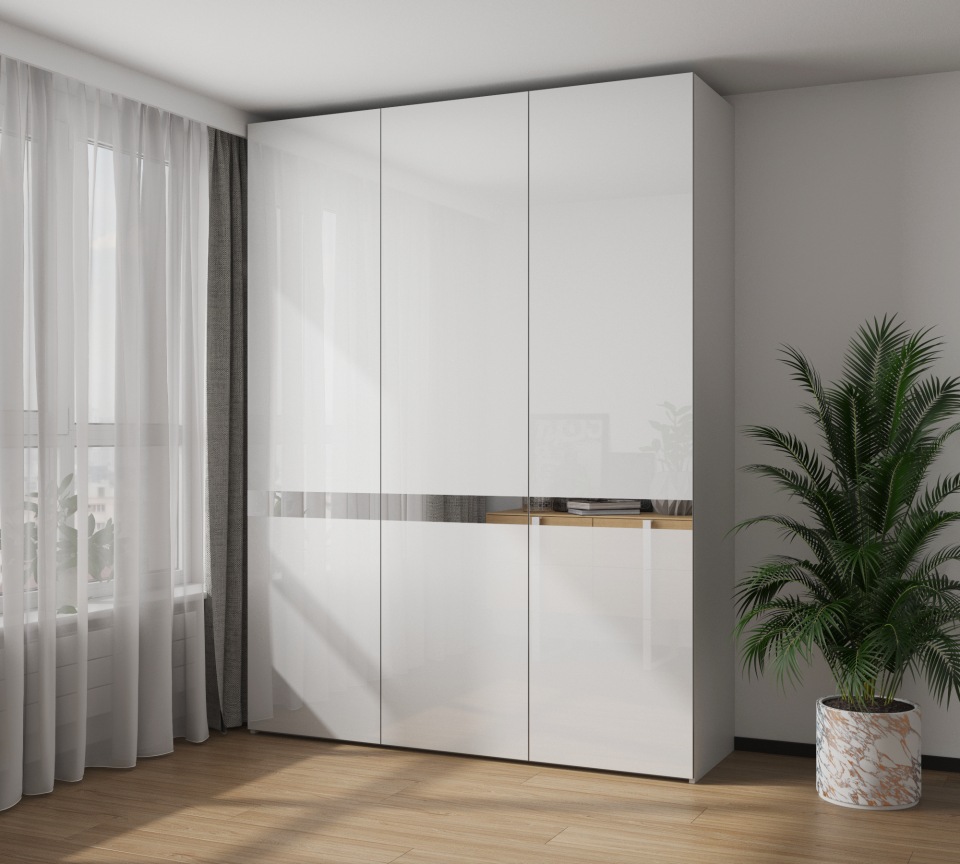 

Шкаф VitalMebli Line 130-2 трехдверный 1300х560х2400 мм Белый корпус + двери Lacobel с вставкой зеркало