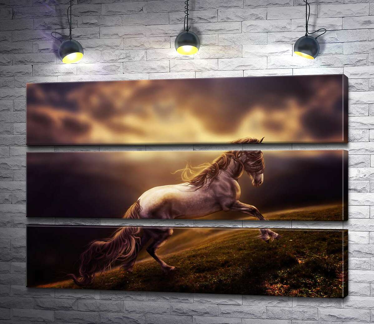 

Модульная картина ArtPoster Белая лошадь скачет по изумрудной горной траве 90x60 см Модуль №13