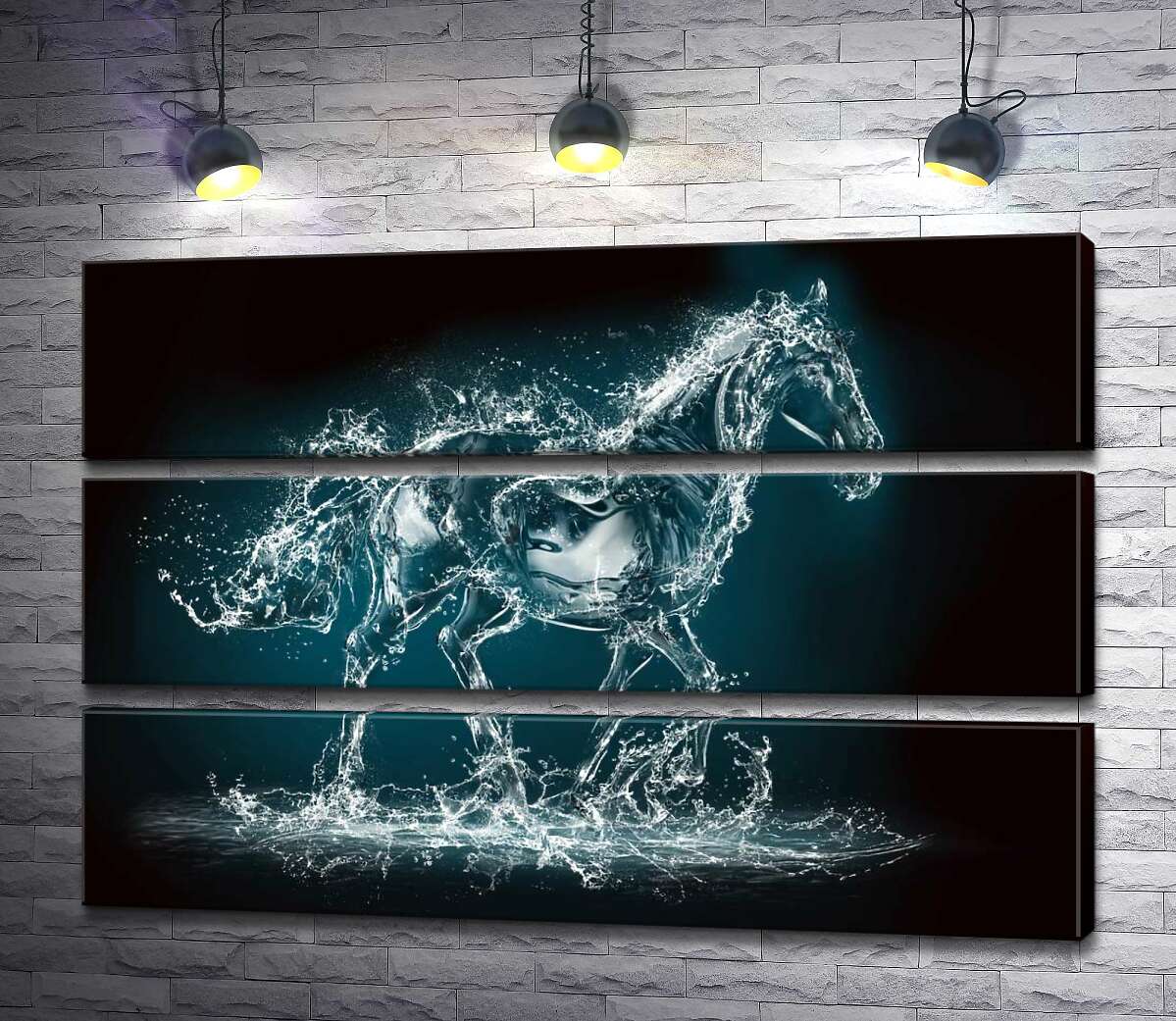 

Модульная картина ArtPoster Блеск капель в голубом силуэте лошади из воды 100x69 см Модуль №13