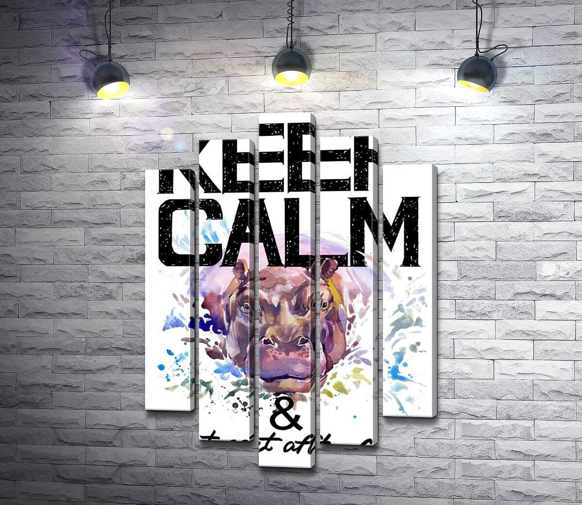 

Модульная картина ArtPoster Бегемот выглядывает из воды между надписью "keep calm and don't eat after 6 p.m." 100x148 см Модуль №26