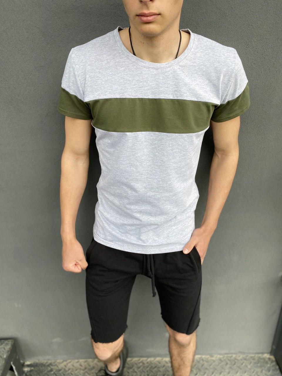 

Комплект летний Футболка "Color Stripe" серая- хаки + Шорты трикотажные черные Intruder