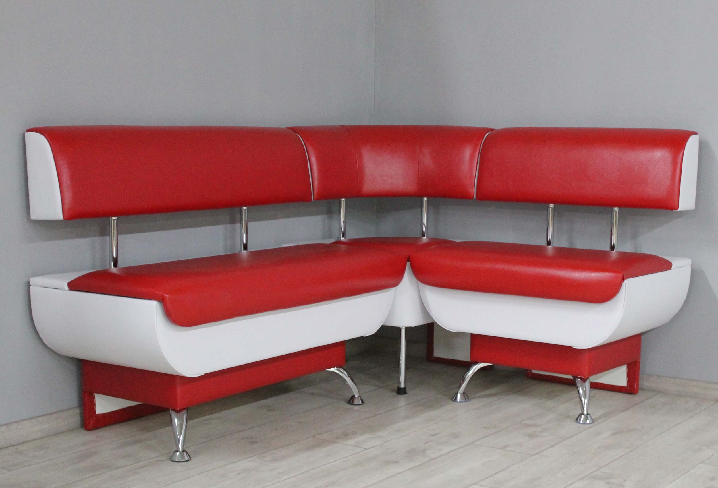 

Кухонный уголок SVL Милан с ящиками левая сторона, красная с белым глянцевая экокожа 0445-09