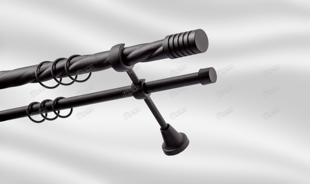 

Карниз для шторы PLASTIDEA металлический двойной витой диаметр 25-16 мм. с прищепками Чёрный Цилиндр 300 см.