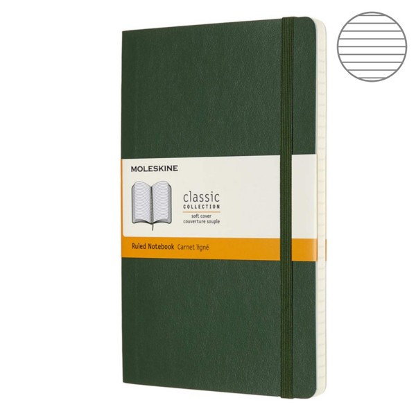 

Записная книга Moleskine Classic 13 x 21 см линия 192 стр мягкая обложка Миртовый зеленый (QP616K15)