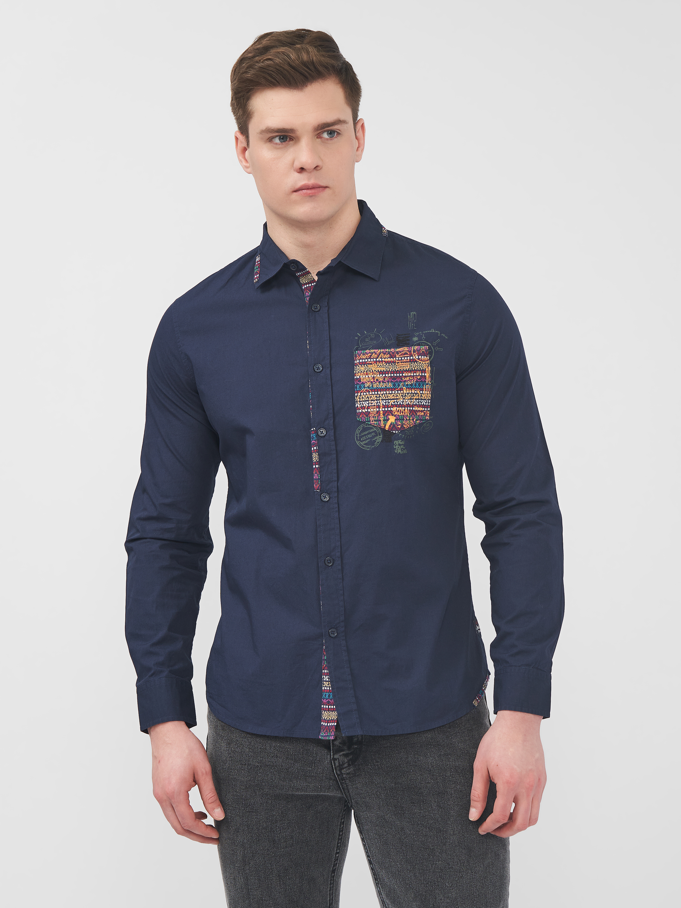

Рубашка Desigual 18WMCWXD-5000  Синяя с принтом, Рубашка Desigual 18WMCWXD-5000 L Синяя с принтом