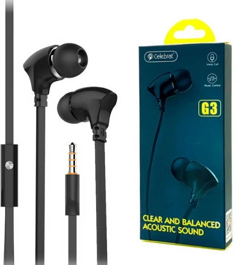 

Навушники вакуумні Celebrat G3 (гарнітура) black+мікрофон