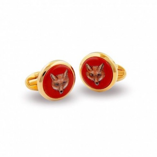 

Запонки Halcyon Days Fox Head Red круглые