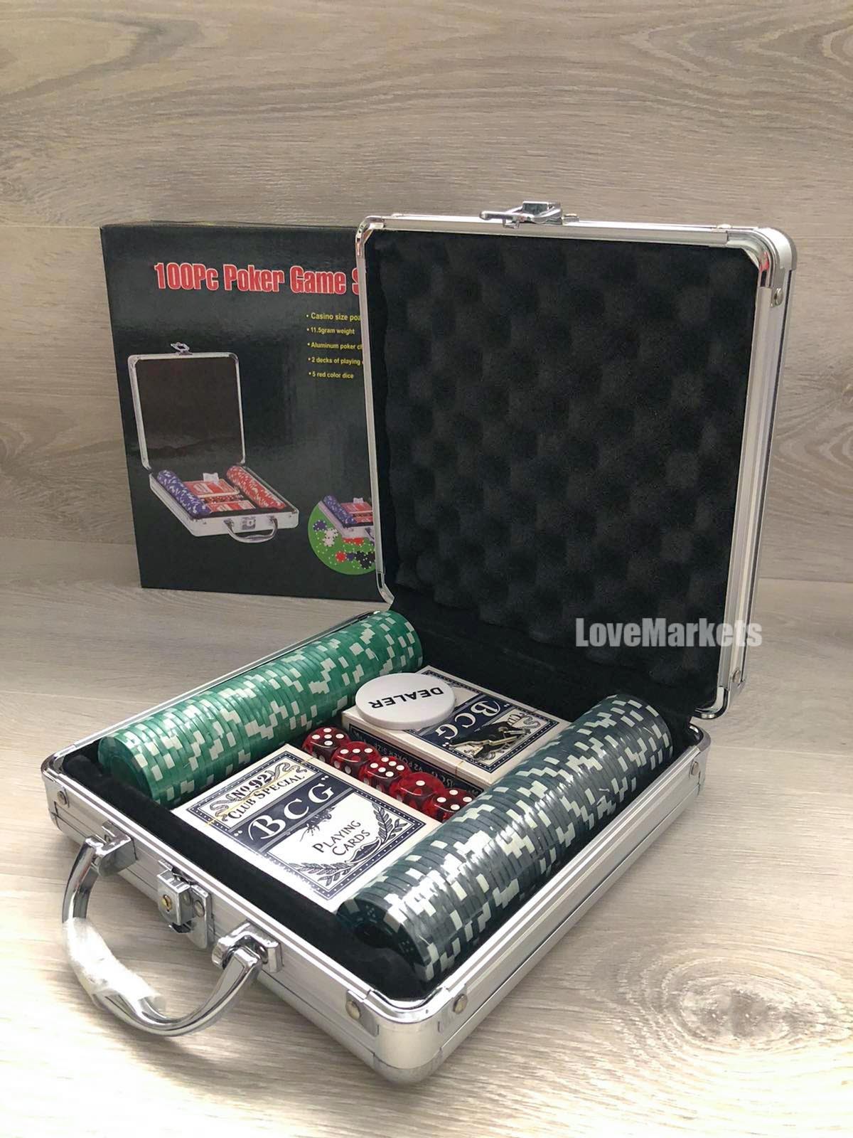 

Набор для игры в покер на 100 фишек без номинала в алюминиевом кейсе на ключе