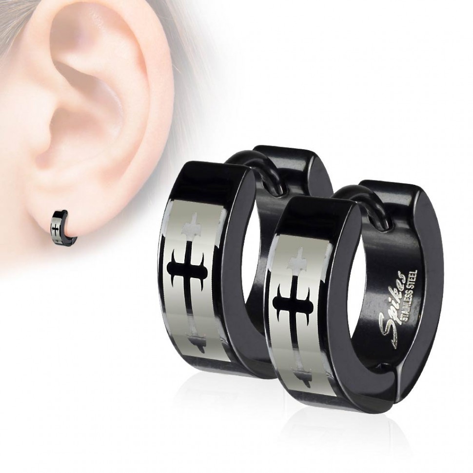 

Серьги кольца из стали Spikes с крестом SSE-012 8044
