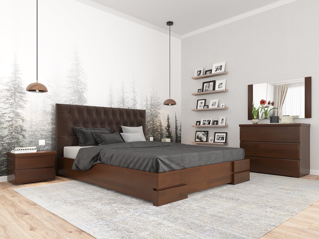 

Кровать двуспальная из натурального дерева бук 160х200 с подъёмным механизмом Камелия ромб Орех тёмный Арбор Древ