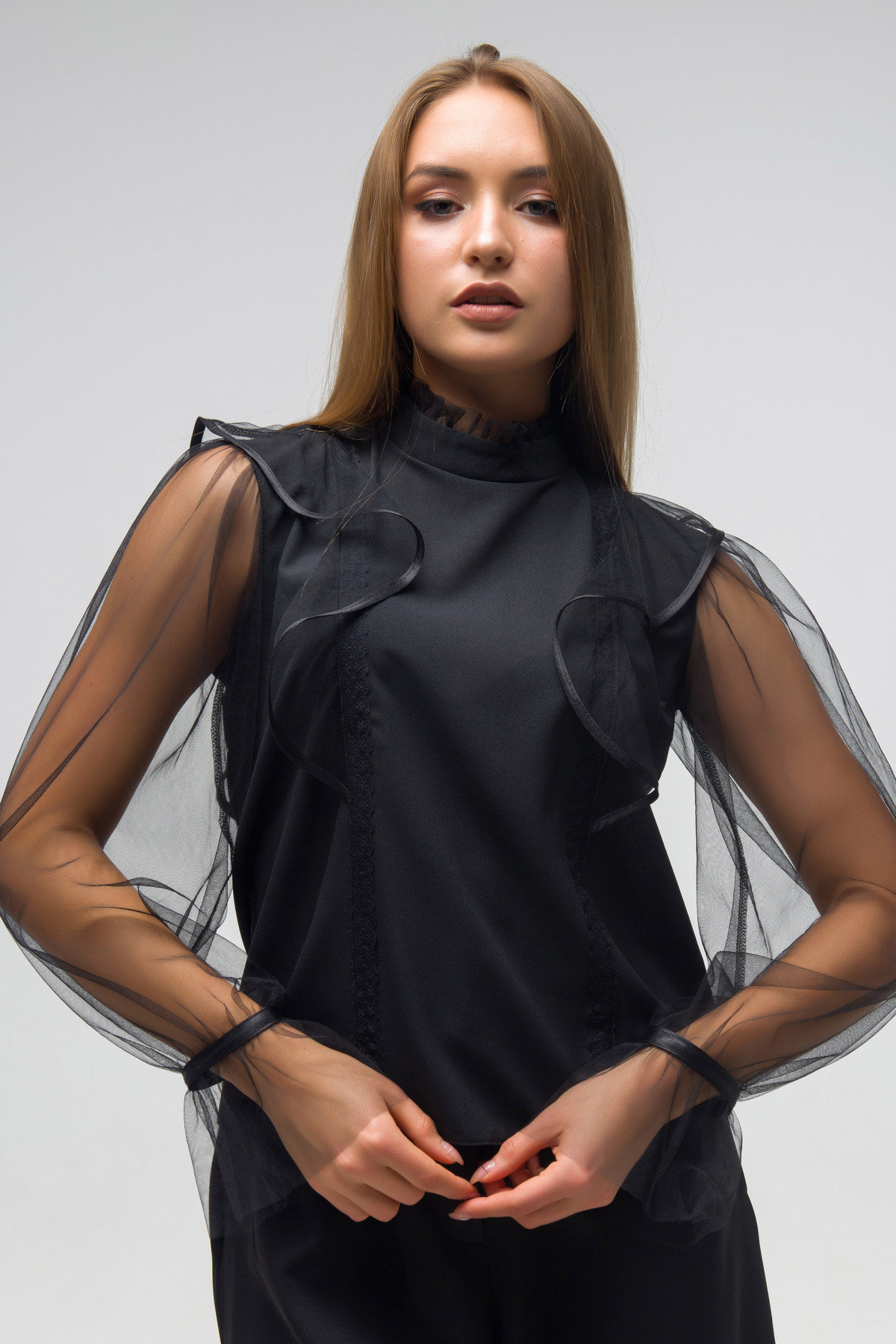 

Блуза FLFashion Долли ТБД 2731 с длинным рукавом 42 черная