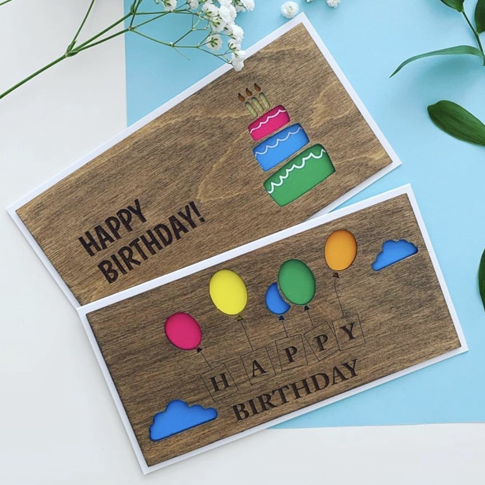 

Набор открыток Primax-art - 2 шт, "Happy Birthday" из дерева 19,5*10 см