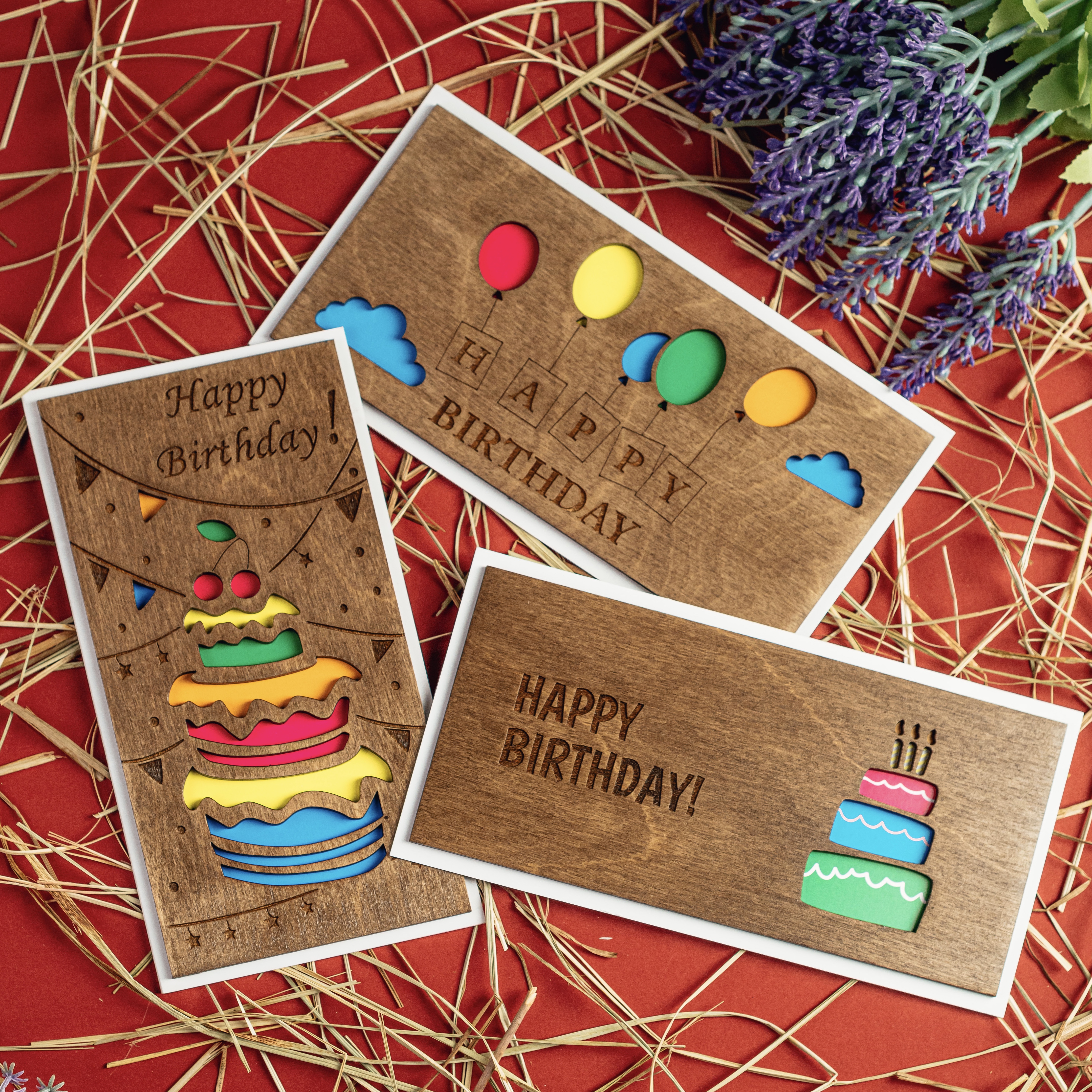 

Набор открыток Primax-art - 3 шт, "Happy Birthday" из дерева 19,5*10 см