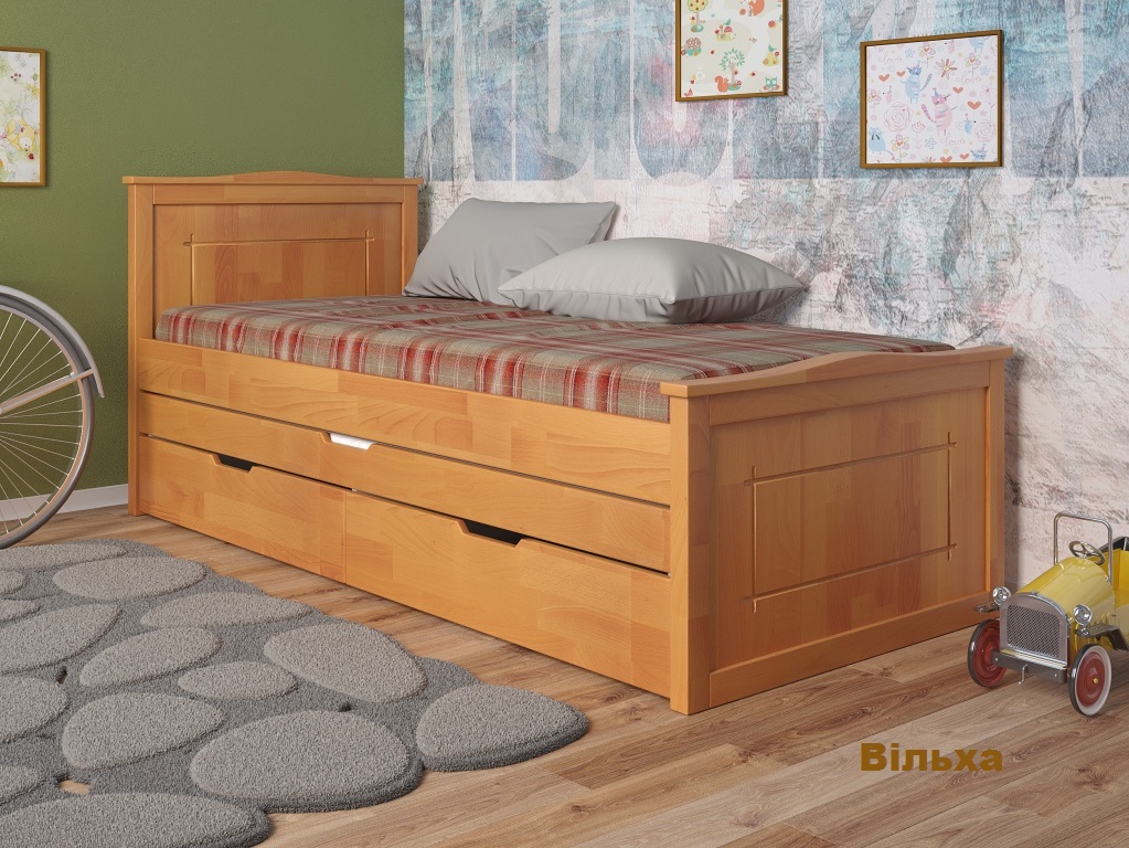 

Кровать детская из натурального дерева бук 90х200 см 2 спальных места, с ящиками Компакт Плюс Ольха Арбор Древ