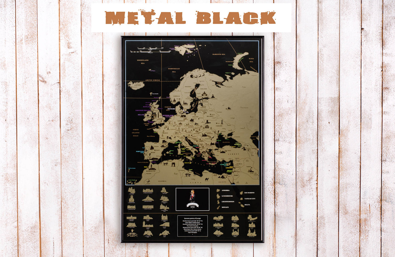 

Скретч карта MyMap Europe Edition в металлической раме Black
