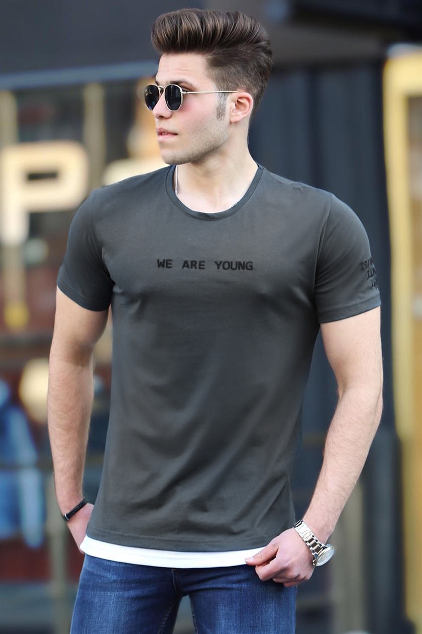 

Футболка мужская с надписью MADMEXT M Серо-зеленый LS4467R