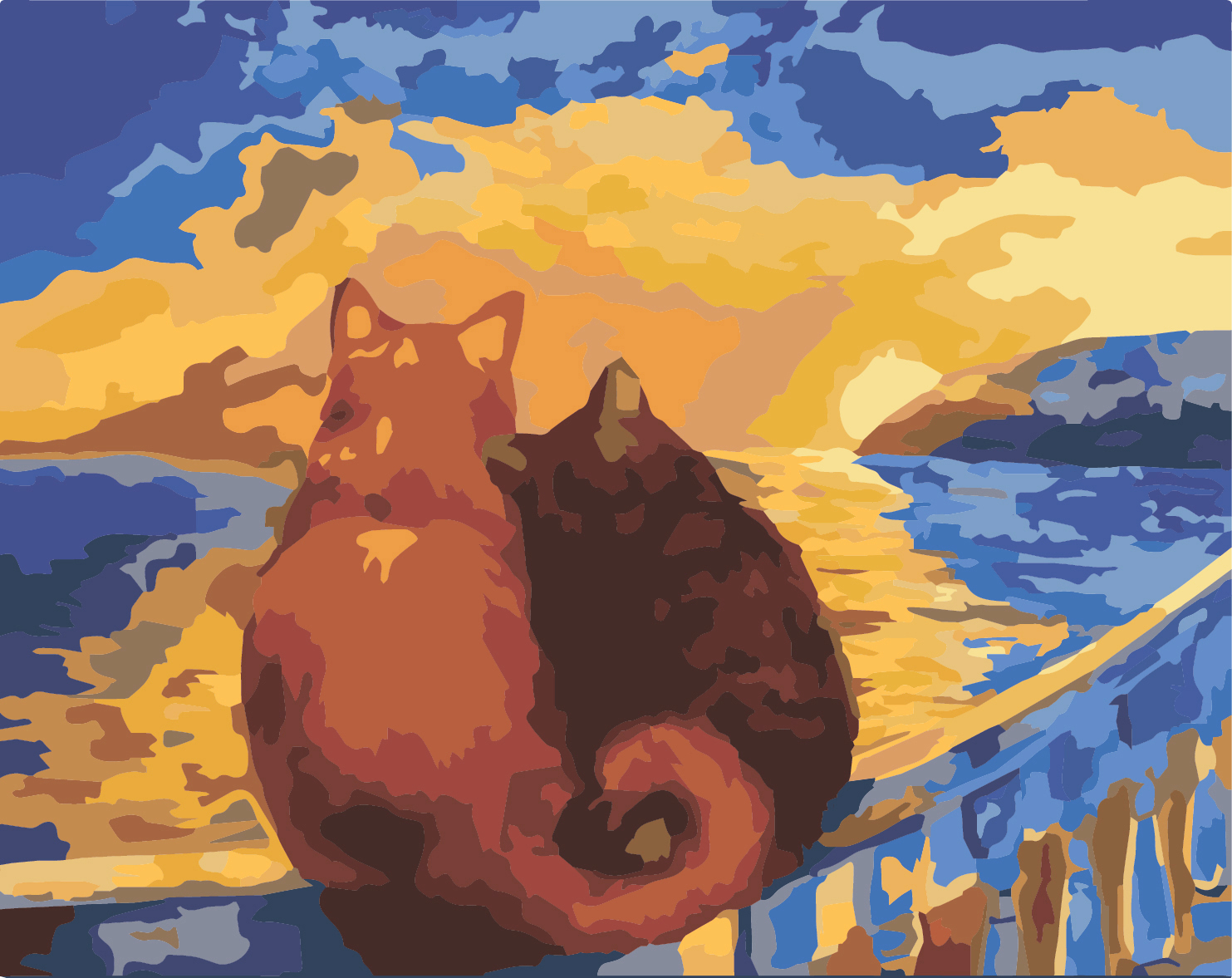 Картина котики на закате