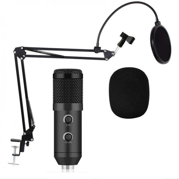 

Микрофон студийный Music D.J. M 800U со стойкой и ветрозащитой Черный