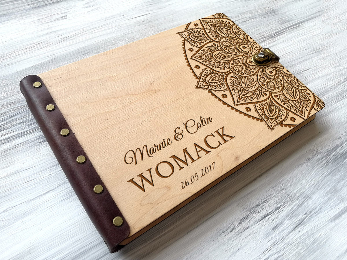 

Книга пожеланий на свадьбу "Мандала" с персонализацией, 50 листов слоновая кость без линовки, А4, Светлое дерево, WOODPRESENT