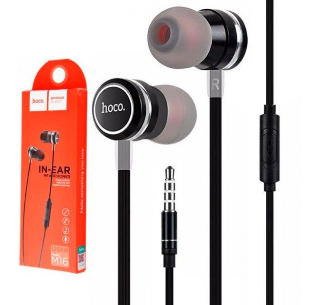 

Вакуумные наушники HOCO M16 с микрофоном. Гарнитура для смартфона. Цвет черный