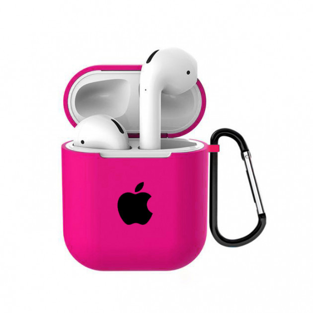Чехол для AirPods Logo Silicone case с карабином (31) Shiny pink ярко ...