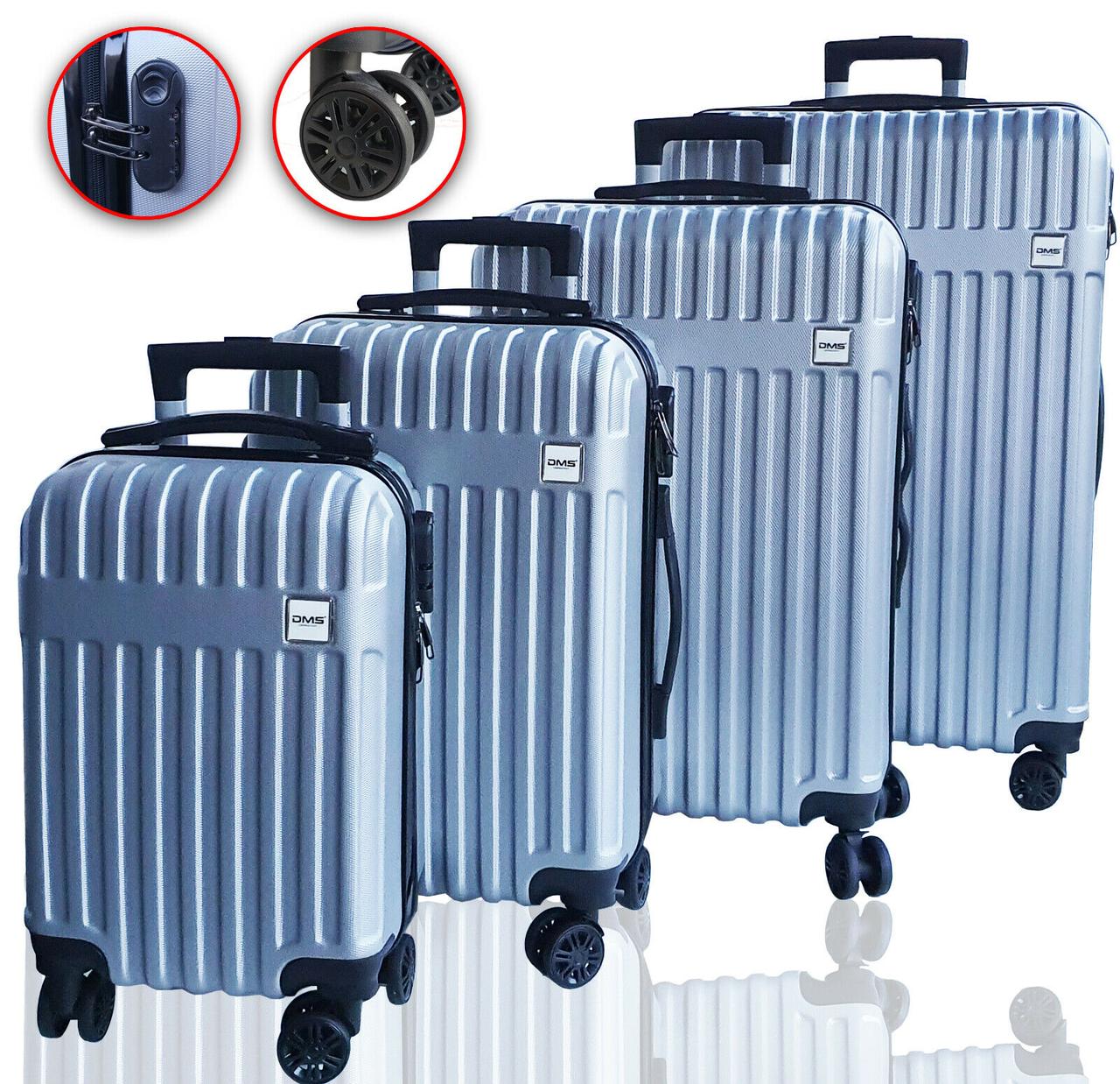 

Чемоданы дорожные DMS с тележкой, комплект 4шт S-M-L-XL Silver