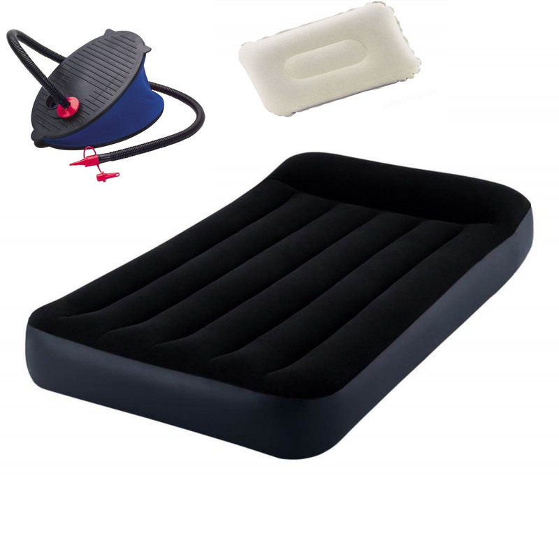 

Надувной матрас Intex 64141-8 Pillow Rest Classic одноместный с ножным насосом и подушкой (99х191х25) черный (in-64141-8)