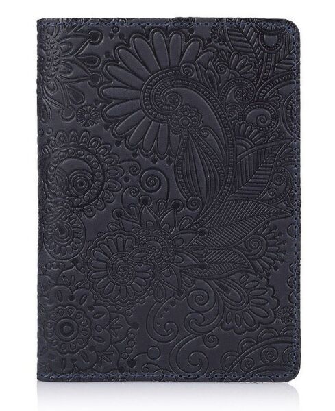 

Кожаная синяя обложка на паспорт HiArt PC-01Mehendi Art Синий