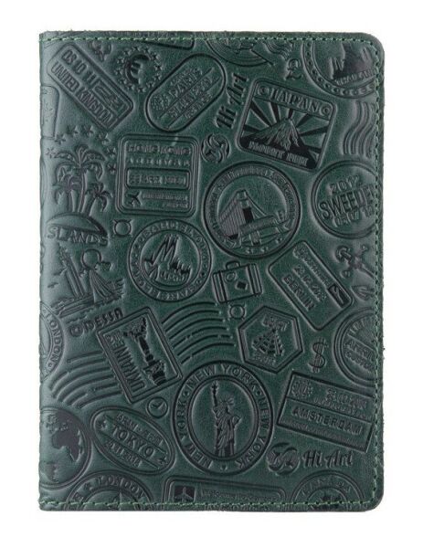 

Кожаная обложка на паспорт HiArt PC-01 Crystal Green Let's Go Travel Зелёный