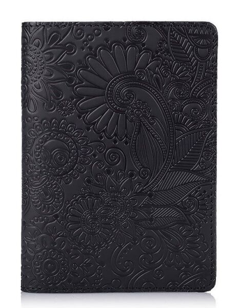 

Кожаная черная обложка на паспорт HiArt PC-01Mehendi Art Черный