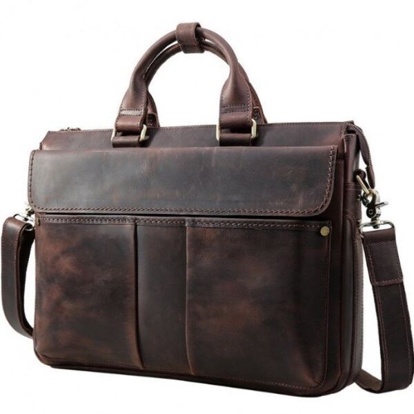 

Кожаный портфель для ноутбука 17" TIDING BAG Коричневый