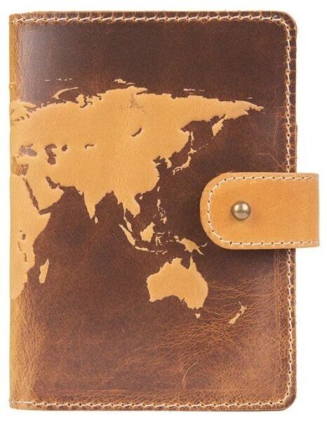 

Обложка для паспорта из кожи Hi Art «World Map» PB-02/1 Shabby Honey Песочный