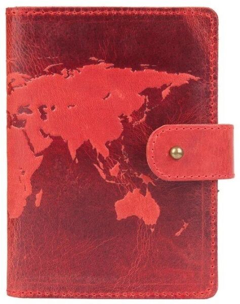 

Обложка для паспорта из кожи Hi Art «World Map» PB-02/1 Shabby Red Berry Красный