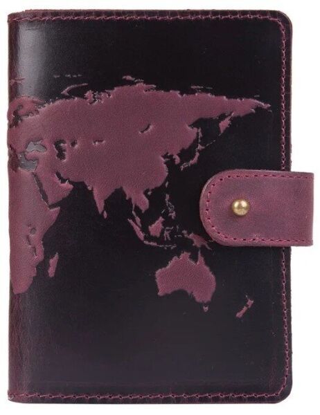 

Обложка для паспорта из кожи Hi Art «World Map» PB-02/1 Shabby Plum Фиолетовый