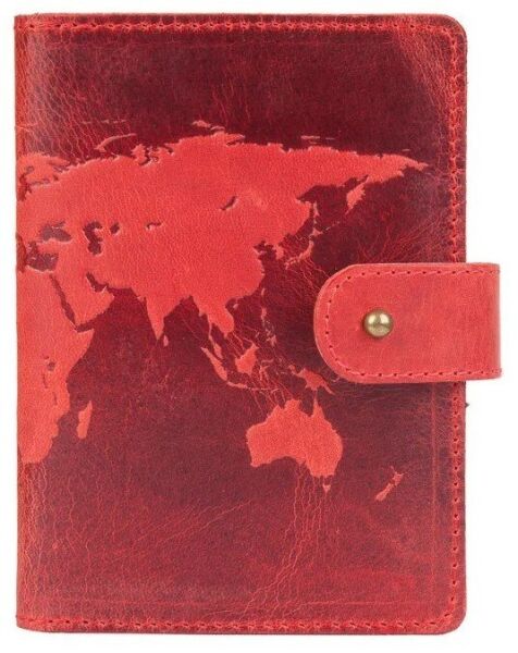 

Обложка для паспорта из кожи Hi Art «World Map» PB-03S/1 Shabby Red Berry Красный