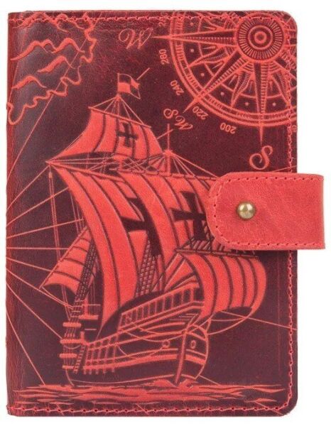 

Обложка для паспорта из кожи Hi Art «Discoveries» PB-02/1 Shabby Red Berry Красный