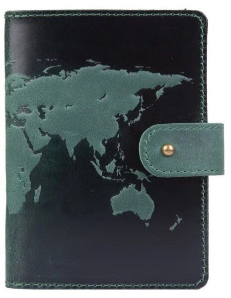 

Обложка для паспорта из кожи Hi Art «World Map» PB-03S/1 Shabby Alga Темно-зеленый