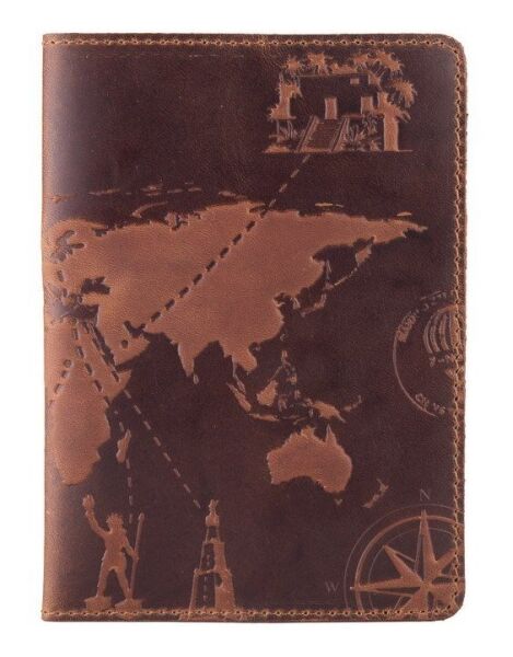 

Кожаная обложка на паспорт HiArt PC-01 Shabby Cumaru 7 wonders of the world Рыжий