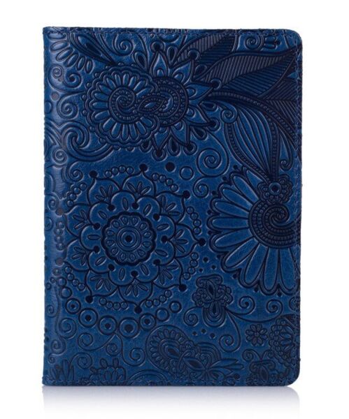 

Кожаная обложка на паспорт HiArt PC-01 Mehendi Art голубой Голубой