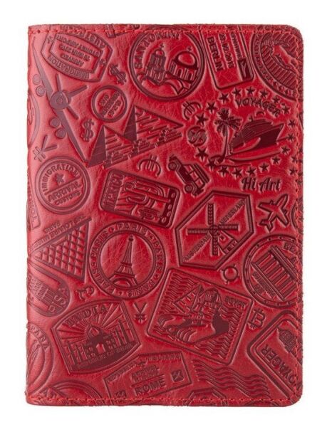 

Кожаная обложка на паспорт HiArt PC-01 Crystal Red Let's Go Travel Красный
