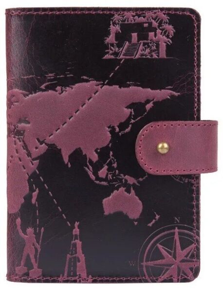 

Обложка для паспорта из кожи Hi Art «7 wonders of the world» PB-02/1 Shabby Plum Фиолетовый